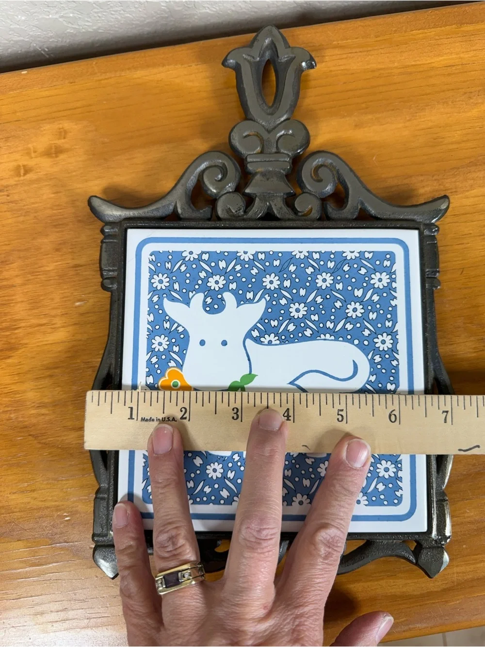 Blue Floral Hippo Ceramic Tile Wall Trivet